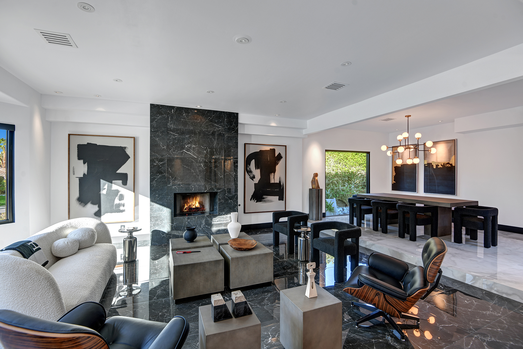 Marble Fireplace Lounge — Casa Noir Construction project